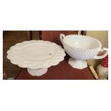 Westmoreland milk glass cake stand & compote