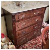 Antique walnut 4-drawer marble top chest