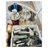 Flat with barware, ice buckets, gadgets, etc.