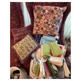 Flat of table linens & needlepoint pillow,