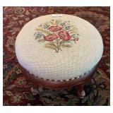 Small needlepoint footstool 13" diameter