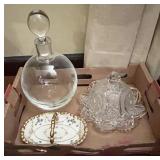 Cut glass cheese dome, Poland decanter,