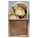 Flat with cutting boards, wood bowls & tray