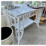 White wicker table with marble top