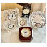 6 desk clocks --Waterford, Orrefors, Wittnauer