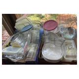2 large flats of glass bowls, food storage,