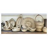 Large lot of handwoven sweetgrass baskets
