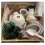Woven basket with measures, chopper, etc.