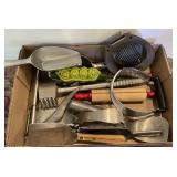 Flat of vintage and primitive kitchen gadgets