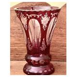 Antique ruby cut to clear vase