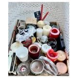 Large flat of candles and candle holders