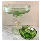 Hand blown dragon compote, pressed glass