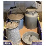 Large flat with 4 pieces of graniteware