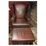 Leather wingback chair and ottoman