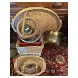 Copper planter, baskets, wicker tray, etc.