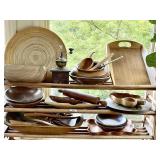 3 shelves of primitive woodenware