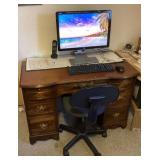 Desk, chair, and computer