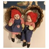 Raggedy Ann and Andy clown dolls