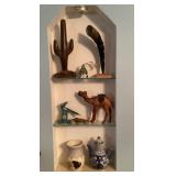 Contents on cubby shelving in master bedroom
