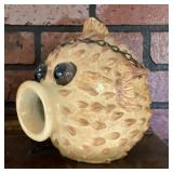 Ceramic pufferfish birdhouse