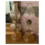 2 glass oil lamps