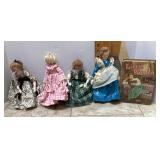 4 cloth dolls and 1955 Little Women book