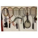 Collection of badminton rackets