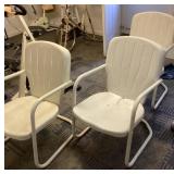 3 vintage metal clamshell patio chairs