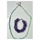 Gemstone bracelet & necklace w/ sterling clasps
