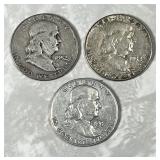 3 Franklin half dollars 1952,1952,1957