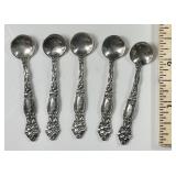 5 sterling silver salt spoons