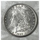 1889 Morgan silver dollar
