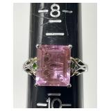 Sterling silver ring with large pink stone