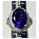 Sterling silver ring with large purple stone