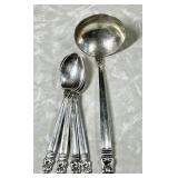 4 sterling silver demitasse spoons and 1 ladle