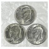 3 Eisenhower silver dollars 1971,1972,1972