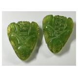 Pair of carved green Bakelite dress clips