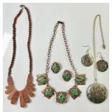 Goldstone, copper, and mother of pearl jewelry