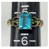 Gold over sterling silver ring with blue stone