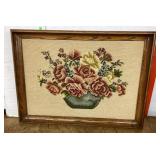Framed needlepoint flower picture 19x25