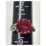 Sterling silver ring with large pink stone