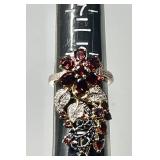 Gold over sterling rhodolite garnet ring