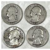 4 Washington silver quarters 1936,1952,1957,1957