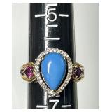 Gold over sterling silver ceruleite ring