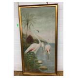Signed Ruth Taylor flamingo painting 13x25
