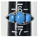 Sterling silver 3-stone ceruleite ring