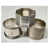 3 sterling silver napkin rings