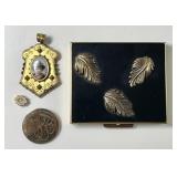 Antique gold filled pendant with mini portrait,