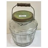 Small pickle jar with bail & green lid 9"