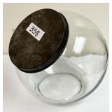 Small round candy jar with tin lid 7"